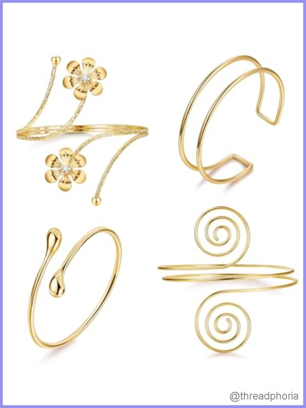 4 Pcs Minimalist Gold Plated Adjustable Arm Cuff Set
